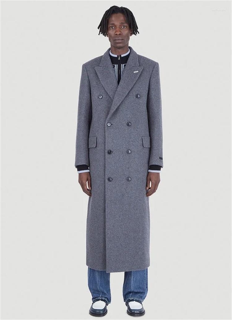 

Men' Wool & Blends Woolen Coat Autumn And Winter Long Double Breasted Thickened Warm Youth TrendMen' Nell22, Gray