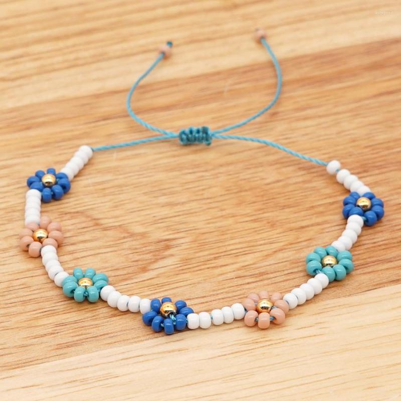 

Strand Small Design European And American Individuality Colourful Bohemian Woven Beads Rice Daisy Bracelet Female