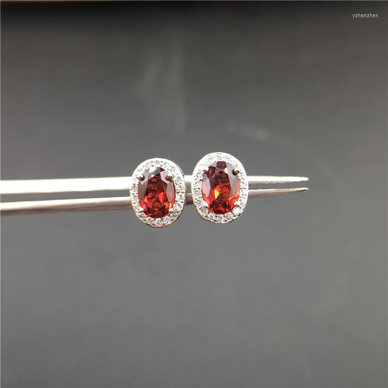 

Stud Earrings Oval Cut Natural Red Garnet 925 Sterling Silver Simple Style Gemstone Size 5 7mm For Daily Wear
