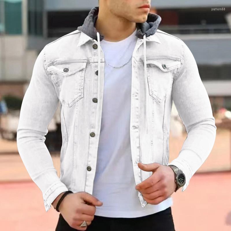 

Men's Jackets Fashion Winter Denim Jacket Men Autumn Men's Casual Hooded Stitching Slim Cardigan Y2k Solid Color Top Coat Outerwear, White