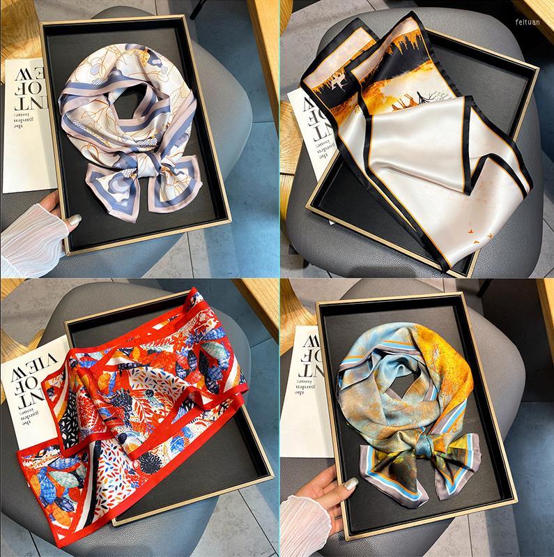 

Scarves Oil Painting Silk Scarf For Hair 17x150cm Women Foulard Thin Ribbon Neck Kerchief Bufanda 2023 Spring