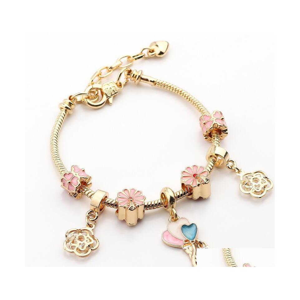 

Charm Bracelets Fashion Heart Pendant Gold Color Fine Bangles Ferris Wheel Beads Bracelet For Women Jewelry Gift Drop Delivery Otp73