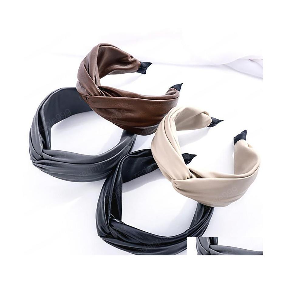 

Headbands Pu Cross Hairbands Wide Side Vintage Solid Color Headband Leather Bezel Hair Band Hoops Headwear 2021 Accessories Drop Del Dhuth