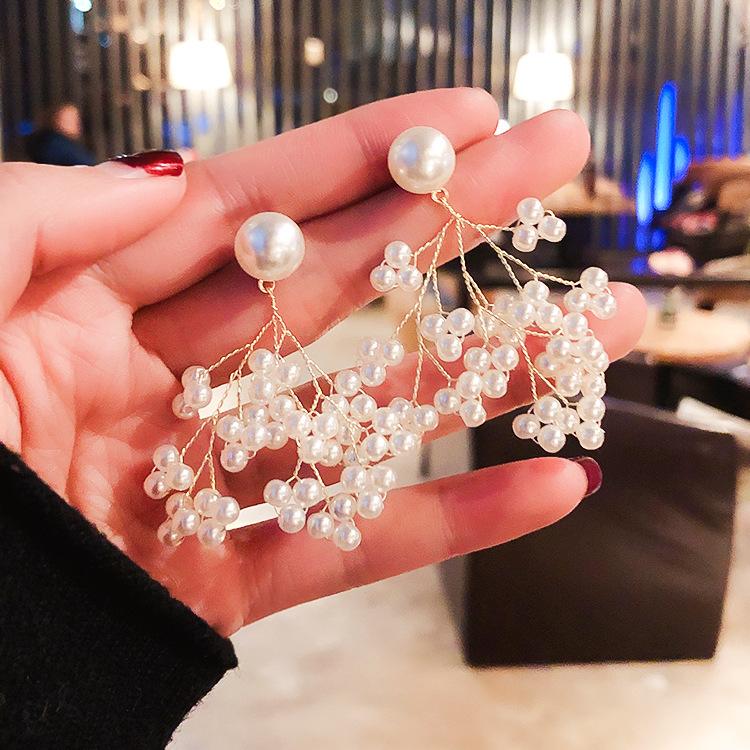 

Dangle Earrings Japan And South Korea Fashion Jewelry Hand-woven Pearl Branch Elegant White Wedding Party For Women & Chandelier