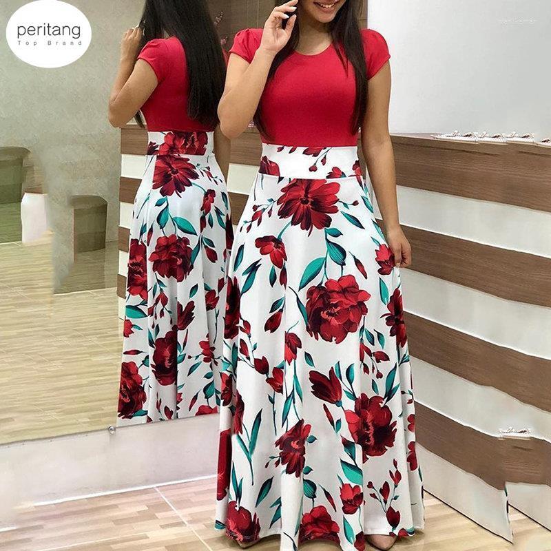 

Casual Dresses Women' Vintage Floral Print Dress Lady High Waist Party Maxi Woman Short Sleeves Long For Women 2023 Vestidos