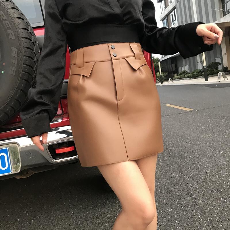

Skirts 2023 Fashion Real Genuine Sheep Leather Skirt G7, Black