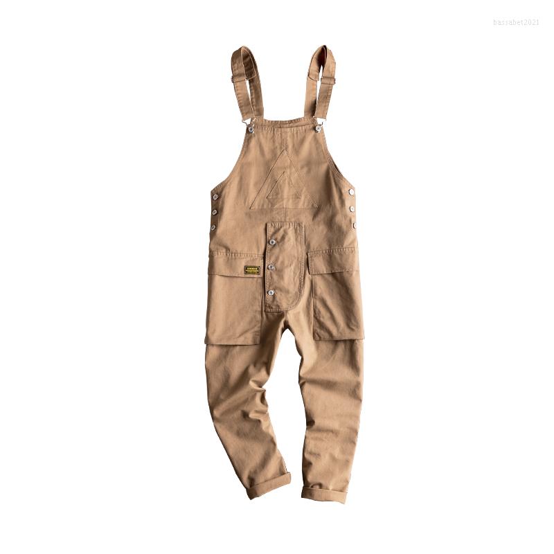 

Men' Pants Spring And Autumn One-piece Overalls For Boys Girls Loose Big Pockets Cropped Trousers Suspenders Casual Khaki Blac, Black