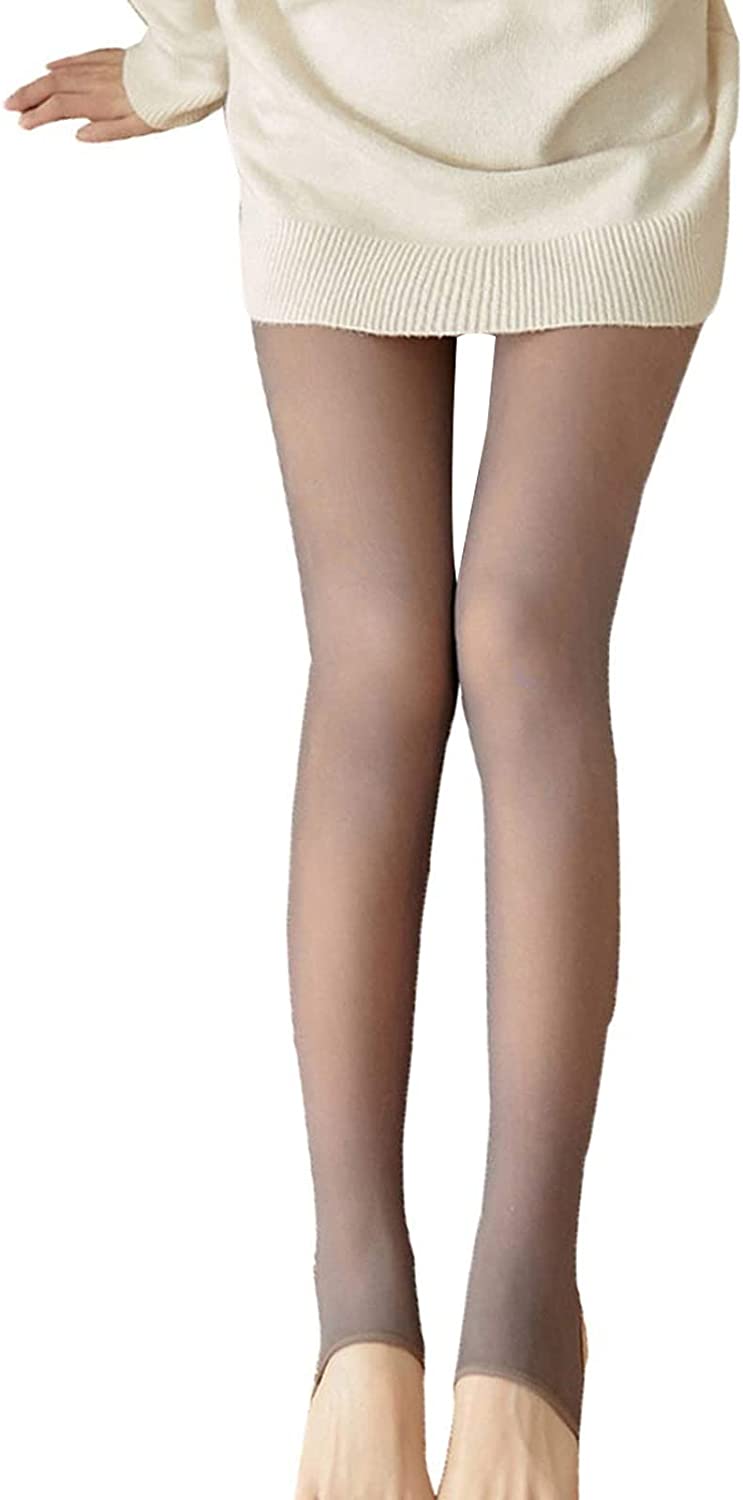 

IZYJOY Women Warm Fleece Lined Sheer Thick Tights Thermal Translucent Pantyhose Winter Stretchy High Waist Slim Leggings, Black-stirrup