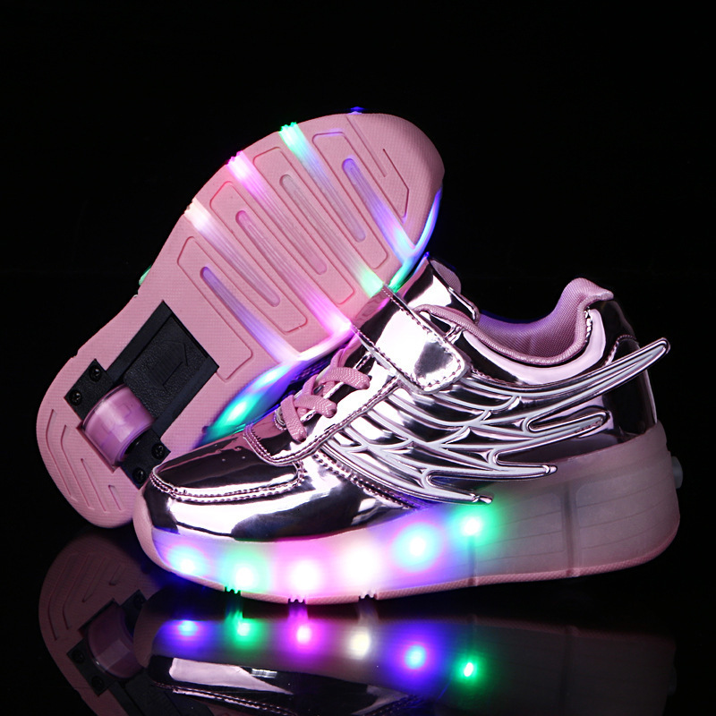 

Sneakers Kids LED light roller shoes for boys girl luminous light up skate sneakers with on wheels kids roller skates wings shoes 230203, Gold