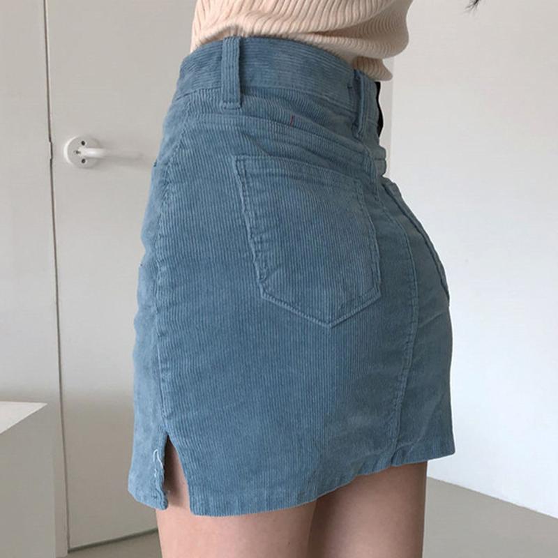 

Skirts Women' Uniform Waist Vintage Cordur A-Line Skirt High Check Pleated Sexy Solid Color Female Jupe