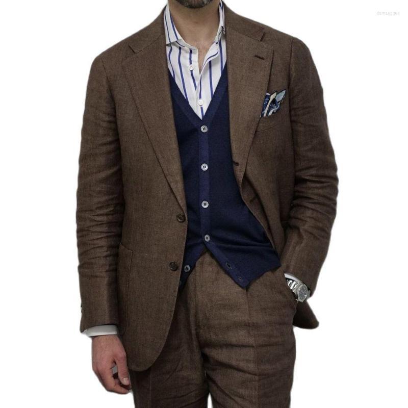 

Men's Suits Linen Men's Suit 2-Piece Slim Fit Single Breasted Brown Coffee Blazer Sets Gentleman Jacket With Pants Male Clothing Big, Black