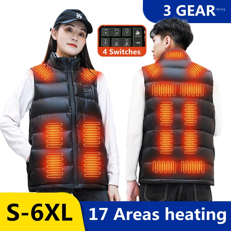 

Hunting Jackets Heated Man Vest Winter 17 Areas USB Electric Body Warmer Jacket With Heating Outdoor Thermal Chaleco Gillet S-6XL, 2 areas heat blue
