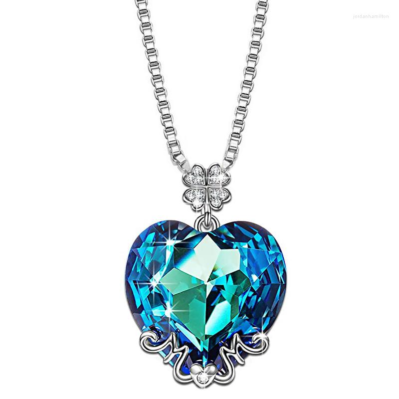 

Pendant Necklaces Luxury Austrian Crystal Jewelry For Women Blue Heart PendantJewelry Exquisite Mom Gifts