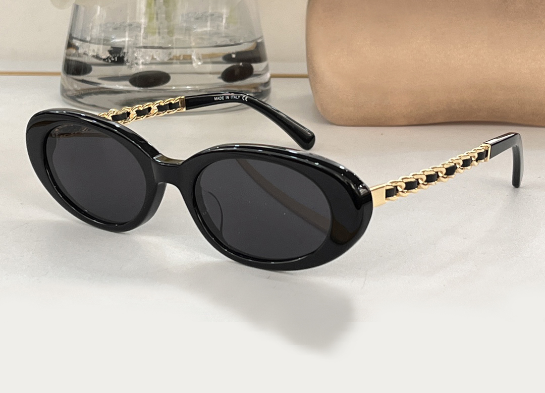 

Gold Chain & Leather Cat Eye Sunglasses for Women Sonnenbrille Shades gafas de sol UV400 Protection Eyewear with Box