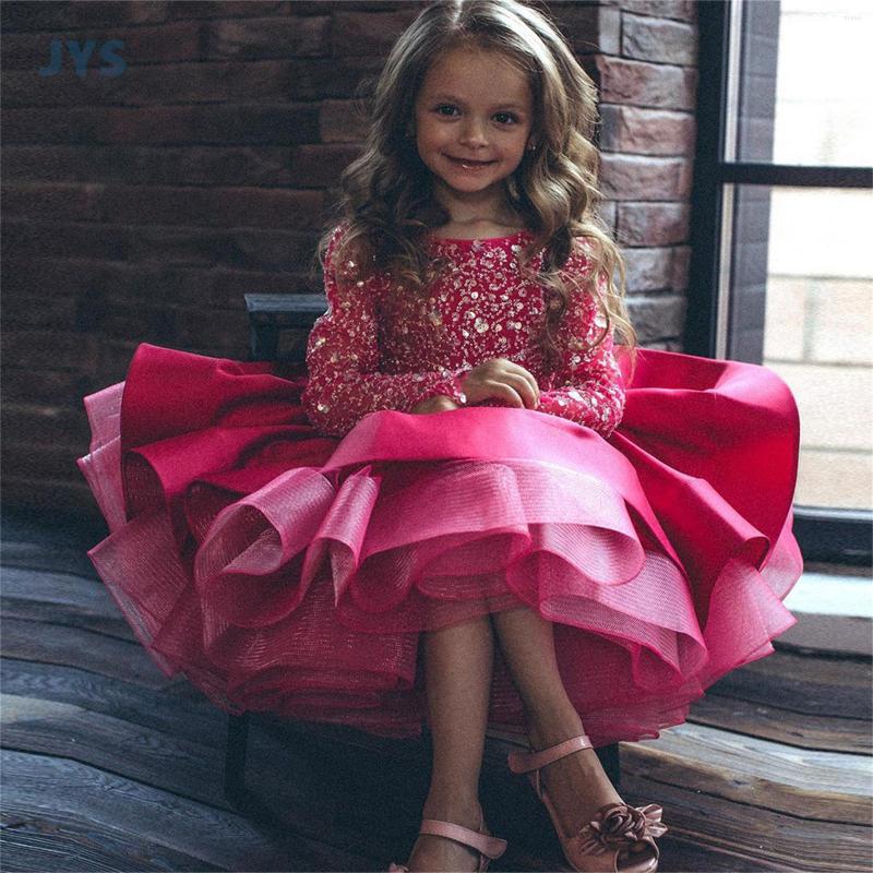 

Girl Dresses JYS Fuchsia Flower Dress Sparkling Full Sleeve Beading Sequin First Communion Gown Mini Party Pageant, Custom color card