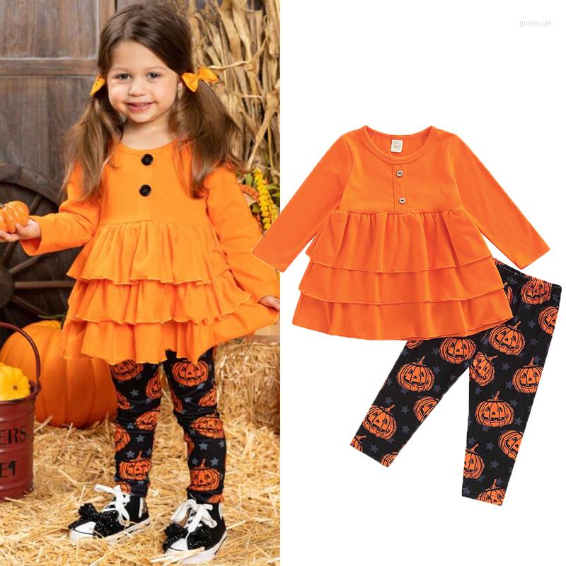

Clothing Sets FOCUSNORM 1-5Y Autumn Kids Girls Halloween Clothes 2pcs Long Sleeve Ruffles Dress Tops Pumpkin Printed Pants, Picture shown