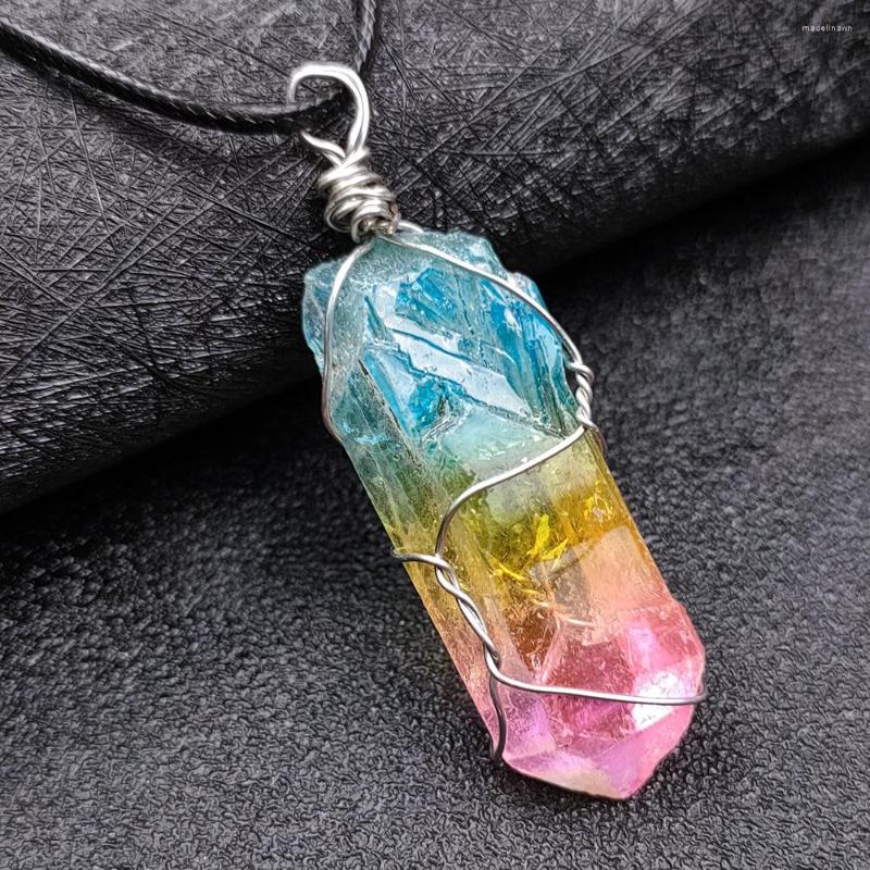 

Chains Irregular Multicolored Crystal Column Necklace Electroplate Gradient Pendulum