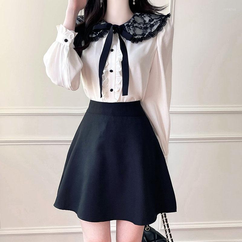 

Women' Polos 2023 Women Cute Top Preppy Style Vintage Japan Chic Korea Design Single Breasted Button Elegant Formal Shirts Blouses Pink, White