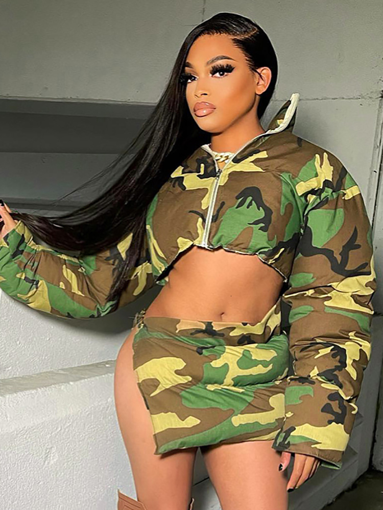 

Two Piece Dress Taruxy Winter Warm Skirts Set Women Outfits Camouflage Full Sleeve Zip-up Jackets And Mini Skirts Matching Trousers Lady Street 230203, Beige