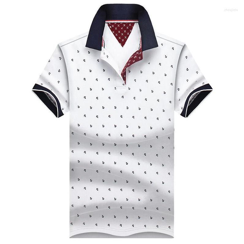 

Men's Polos Summer Brand Mens Printed POLO Shirts Cotton Short Sleeve Camisas Top Casual Stand Collar Male Lapel Shirt, Gray