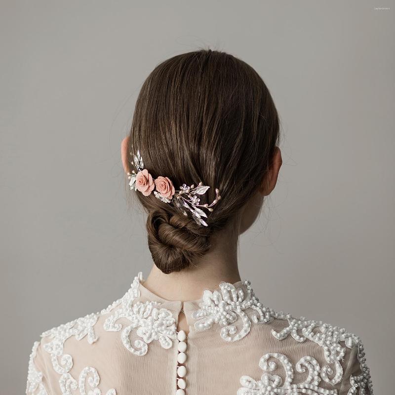 

Headpieces O392 Delicate Wedding Bridal Hair Comb Velvet Flowers Alloy Leaves Pearls Crystal Handmade Brides Bridesmaid Hairwear Headpiece
