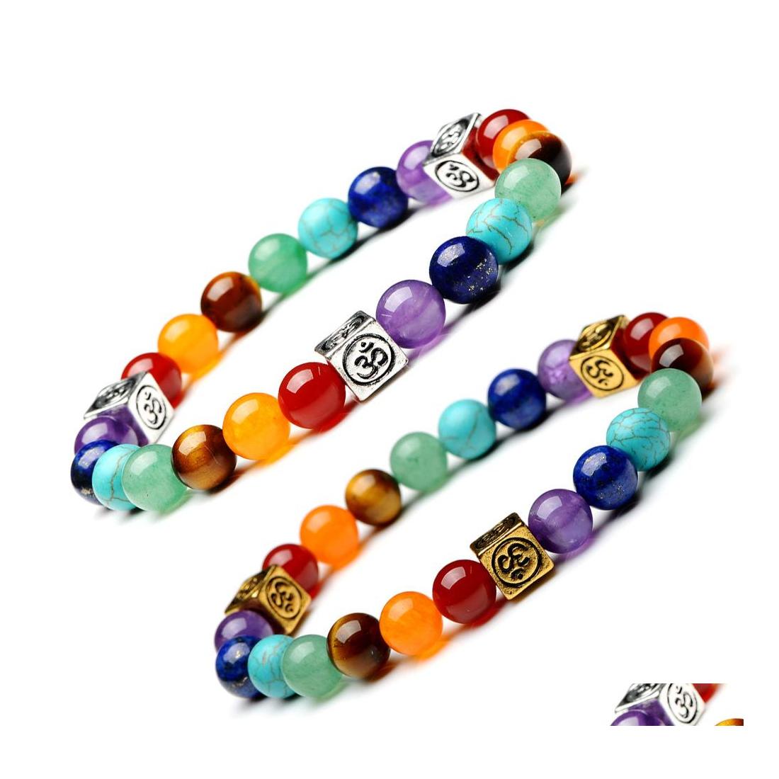 

Beaded Strands 8Mm 7 Chakra Charm Beaded Chains Bracelets For Women Men Natural Healing Crystals Stone Prayer Beads Elasticity Bang Ot9Tu