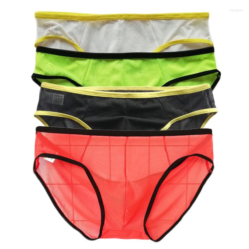 

Underpants 4PCS Men Underwear Briefs Summer Transparent Bikini Sexy Mesh Soft Breathable Low Rise See-through Male