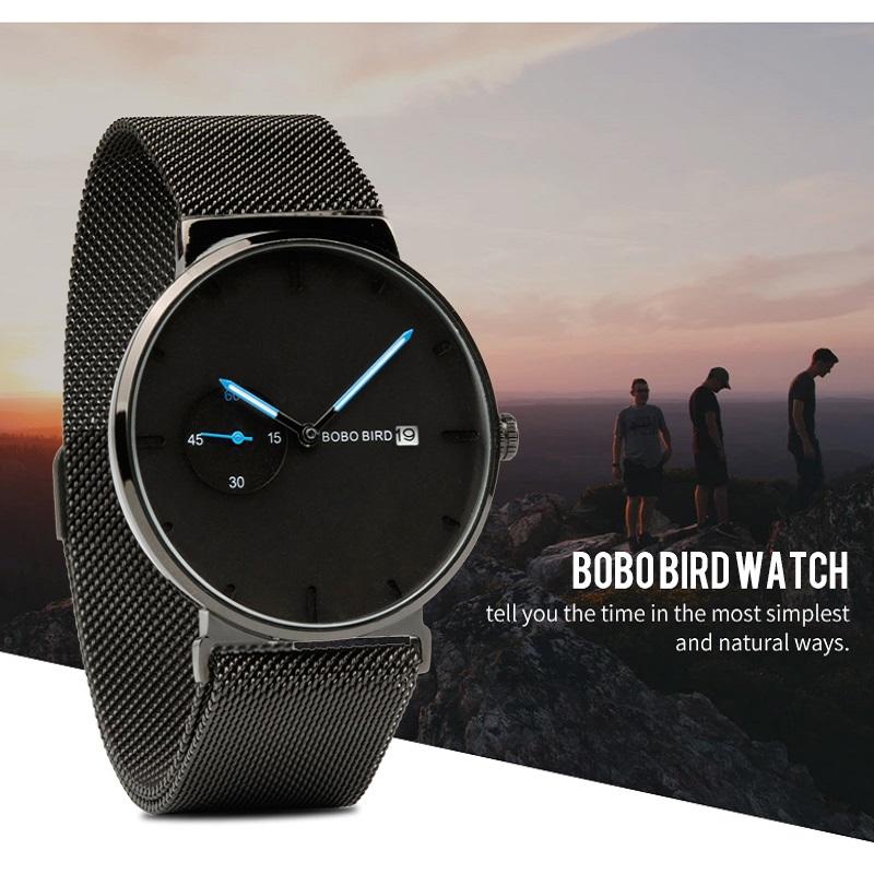 

Wristwatches BOBO BIRD Metal Watch Men Women Relogio Feminino Calendar Wristwatch Quartz Movement Timepiece Customized Logo Gift For Him Her