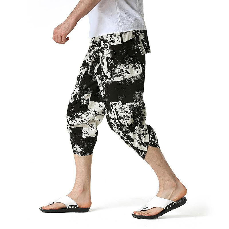 

Men' Pants Vintage Ink Print Cotton Linen Jogging Sweatpants Men 2023 Summer Cropped Trousers Harajuku Streetwear Joggers 3XL, As picture show