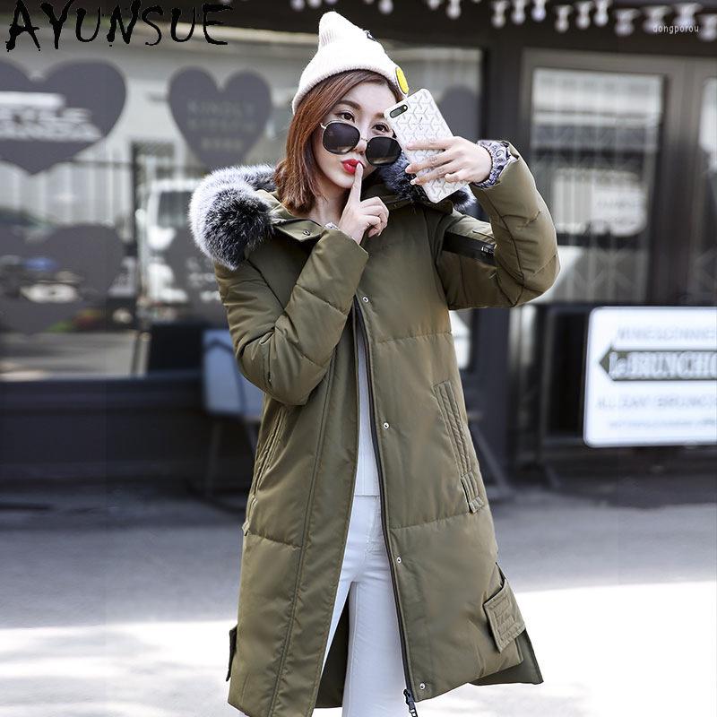 

Women's Trench Coats AYUNSUE Fashion High Quality Women's Winter Jacket Korean Slim Hooded Coat Female Down Cotton Parkas Woman Mulher, Black