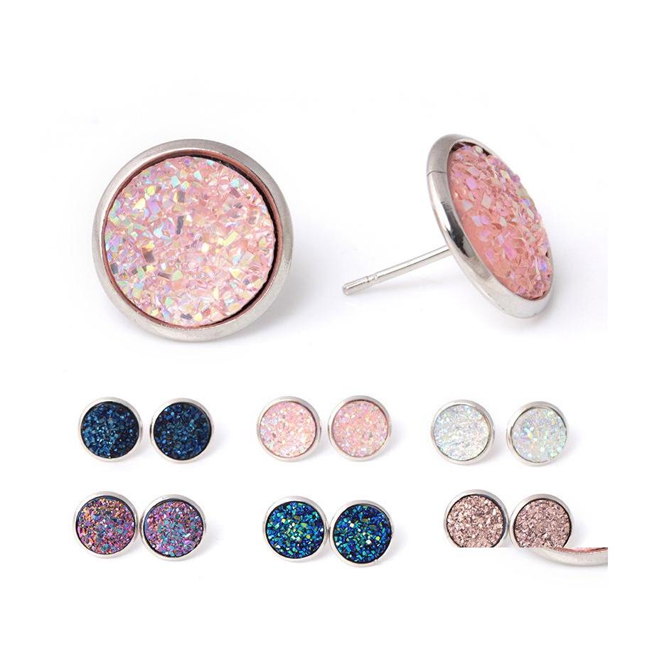 

Stud High Quality Resin Druzy Earrings For Women Simple Shining Tone Hypoallergenic Female Fashion Jewelry Gift Drop Delivery Otfpt