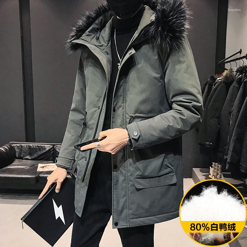 

Men's Down White Duck Coats Men 20 Winter Long In Hooded Heavy Hair Brought Jacket Coat, Black