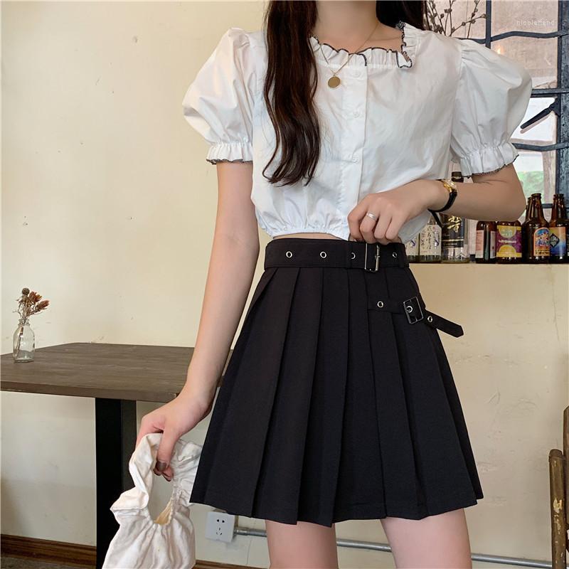 

Skirts Summer Thin Style College High Waist Black Bag Hip Pleated Short Skirt A-line