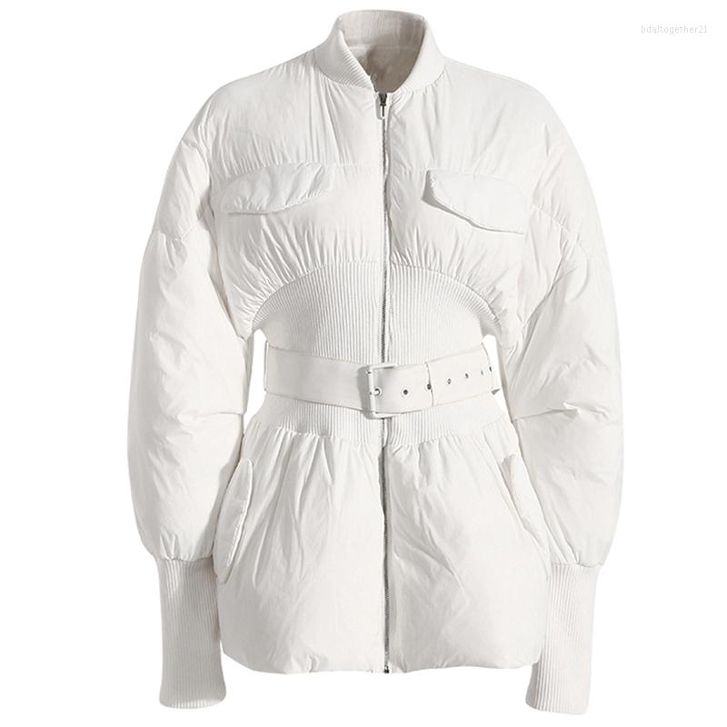 

Women' Trench Coats Elegant Long Parkas Women Cotton Padded Thick Warm High Waist Tunic Belt Slim Winter Coat, White