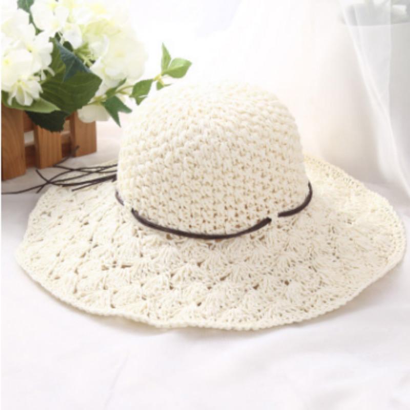 

Wide Brim Hats Hollow Out Summer Sun Hat For Women Outdoor Big Foldable Straw Cap Female Large Beach Sunhat Panama, White