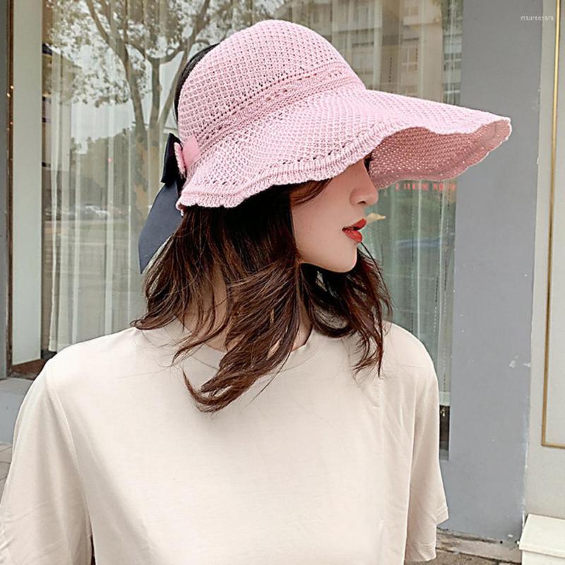 

Wide Brim Hats Sun Hat UV Resistant Straw Weaving Decorative Outdoor Bow Women Causal Visor For Camping, Grey