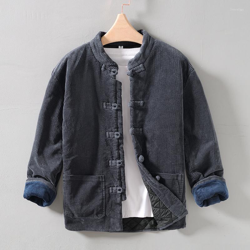 

Men's Jackets Chinese Style Corduroy Shirt For Men Winter Casual Thick Warm Shirts Male Wool Fleece Coats Jacket, 123 blue