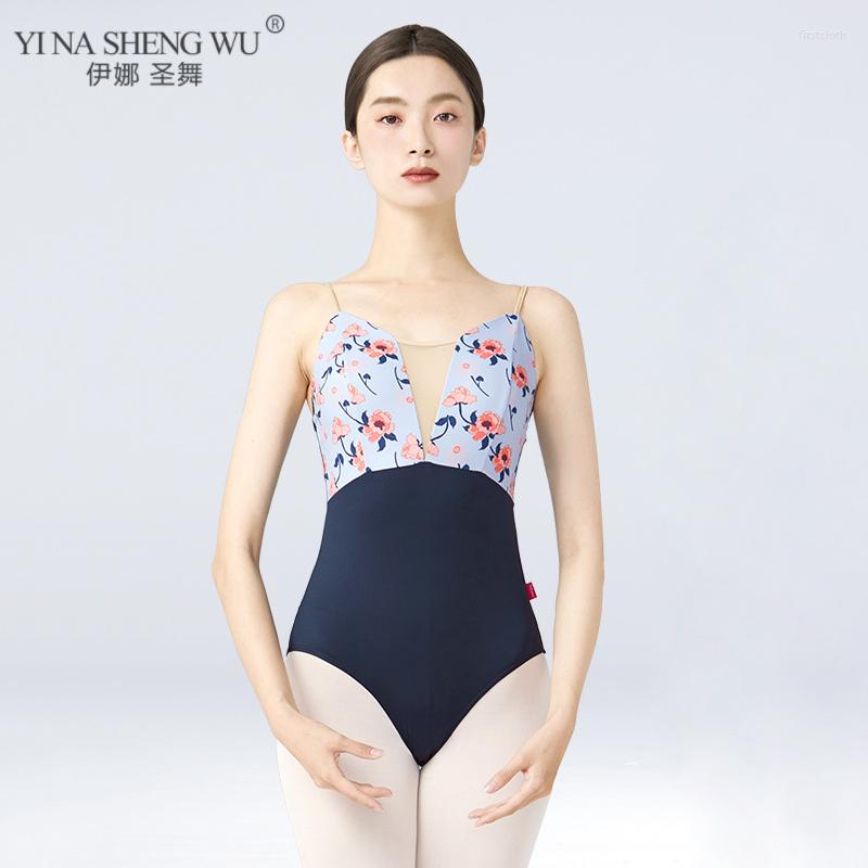 

Stage Wear Dance Suit Adult Summer Sling Jumpsuit Printed Fishtail Ballet Practice Leotards Classical Costume Bodysuit, Purple