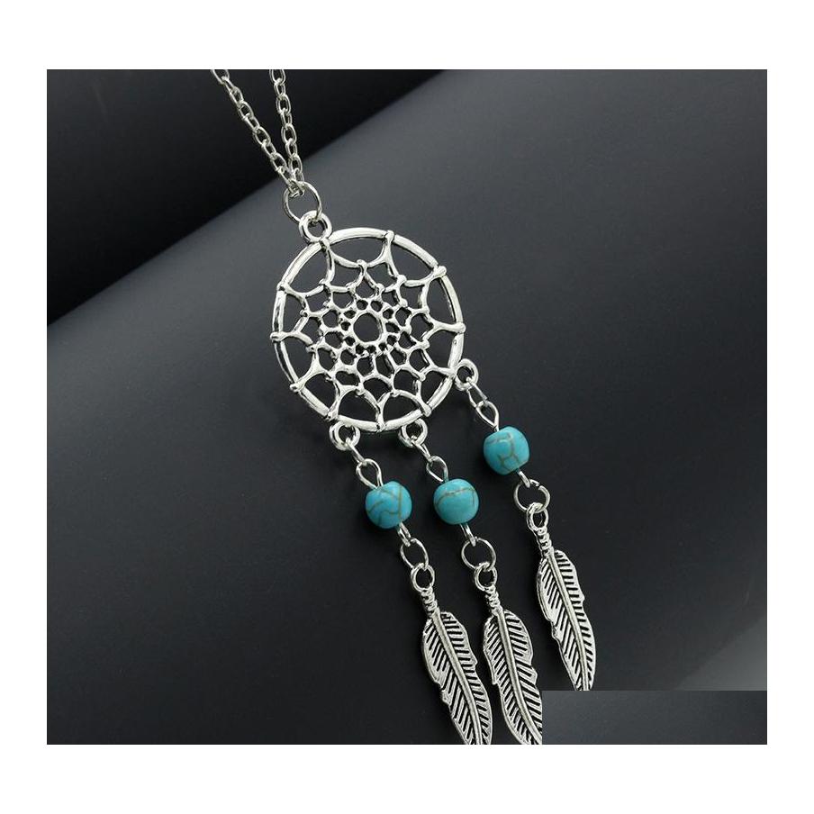 

Pendant Necklaces Dream Catchers Choker Vintage Sier Wings Feather Leaf Turquoise Adjustable Necklace For Women S Fashion Drop Deliv Otymc