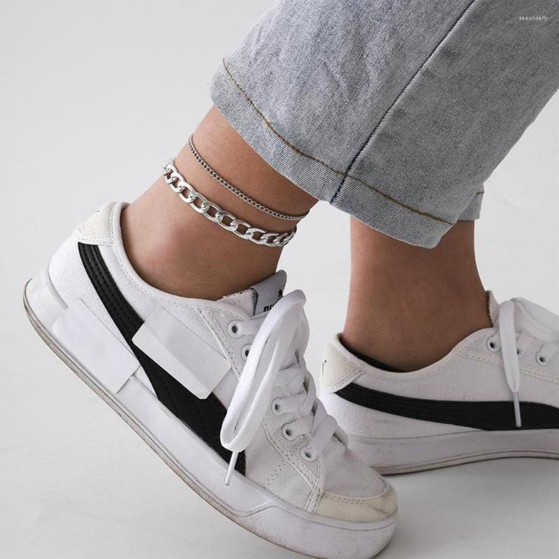 

Anklets 2023 Fashion Aluminum Chain Double-layer Anklet Simple Geometric Charm Ladies Beach Foot Jewelry Factory Direct Sales