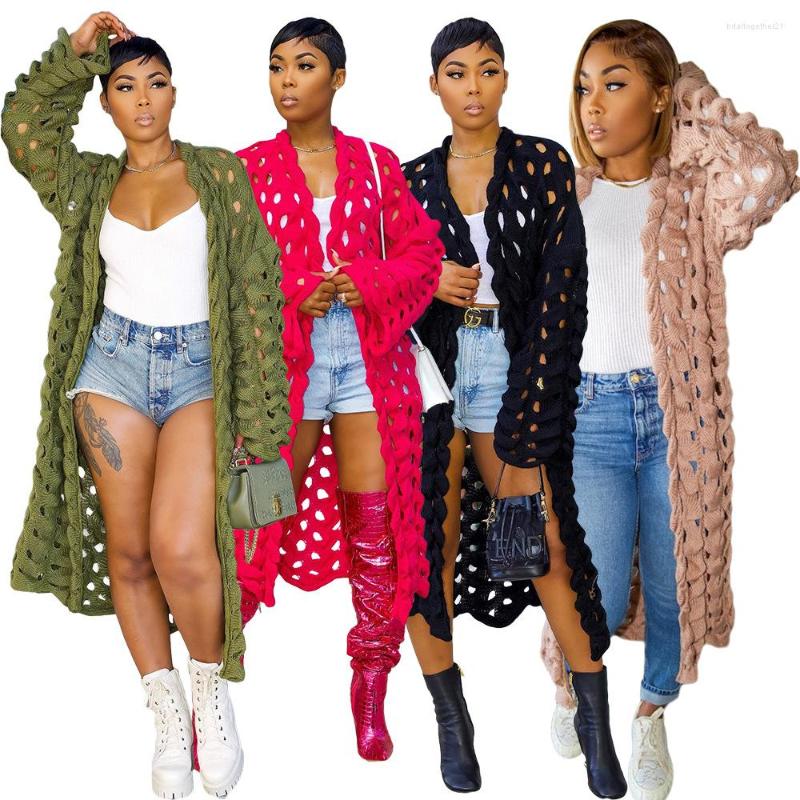 

Women's Trench Coats Knitwears 2023 Women Fall Winter Jersey Clothing Elegant Knitted Jackets Thick Sweaters Long Knit Cardigan Sweater, Black
