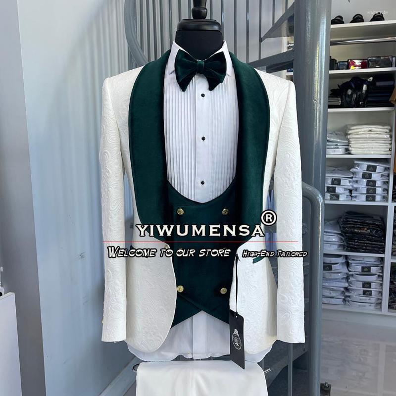 

Men's Suits Trajes De Hombre Boda 2023 Formal Wedding Groom Men 3 Pieces Blazer Sets Male Fashion White Jacquard Clothes Tailored Made, Model 7