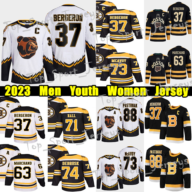

2023 Winter Classic hockey jersey #37 Patrice Bergeron Reverse Retro #88 David Pastrnak #71 Taylor Hall Jake DeBrusk Charlie McAvoy David Krejci Brad Marchand jerseys, Black women