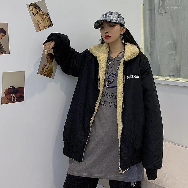 

Women' Trench Coats Women' Coat 2023 Style Double-Sided Zipper Winter Jacket Female' Cotton-Padded Short Lamb Wool Plus Velvet, Black