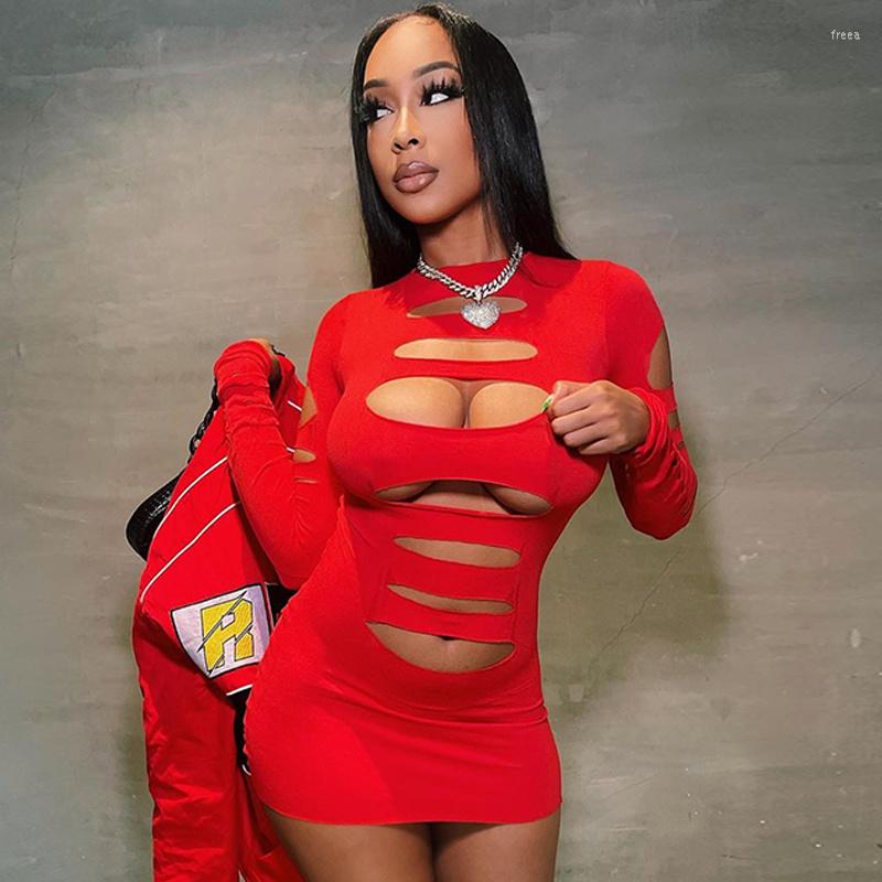 

Casual Dresses Zoctuo Women Sexy Long Sleeve Party Club Bodycon Streetwear Red Mini Dress 2023 Fall Clothing Wholesale Items For Business, Black