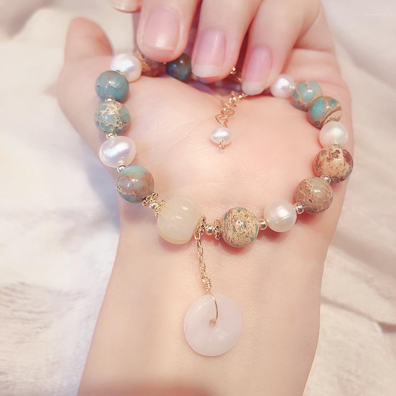 

Strand Ethnic Geometric Chalcedony Pendant Vintage Natural Freshwater Pearls Stones For Women Fashion Jewelry ASL213