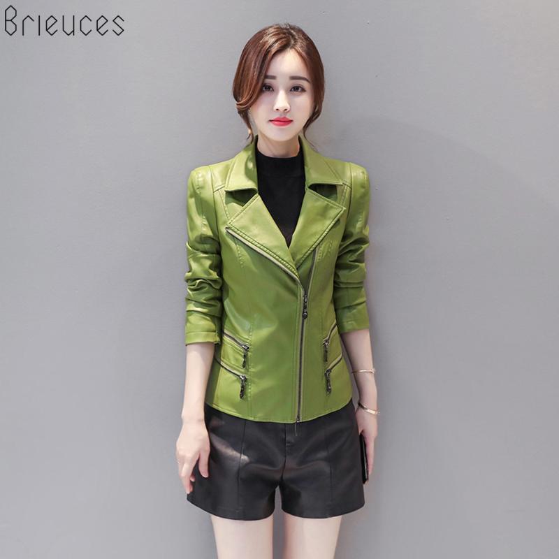 

Women' Leather & Faux Brieuces European Fashion Black Zipper Jackets Retro Motorcycle Coats Womens Pu Jacket Slim Fit De Couro Feminino Wom