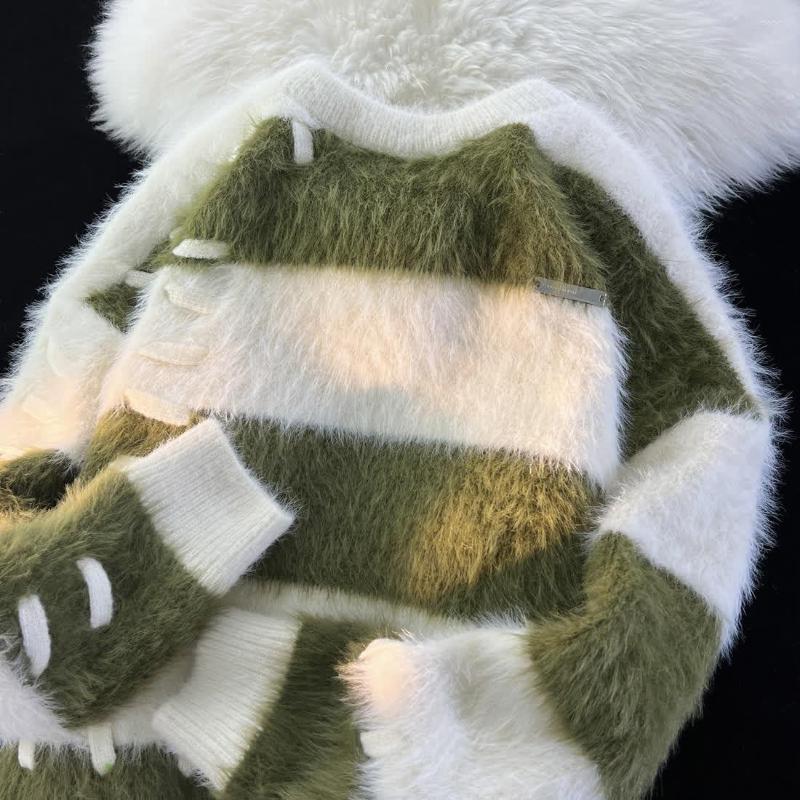 

Women' Sweaters American Vintage Y2k Pullover Stripe Soft Waxy Oversized Sweater Women Winter Warm Loose Couples Slouchy Knitwear, Black high quality