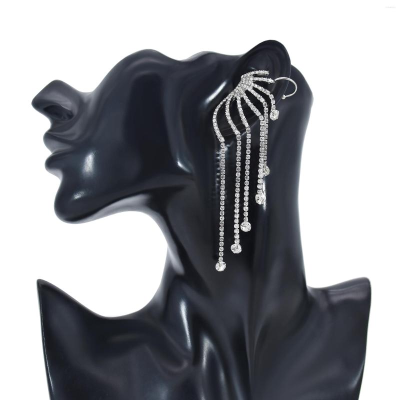 

Backs Earrings 2023 Est Rhinestone Crystal Long Tassel Without Ear Holes Bijoux Shiny Small For Women Jewelry Party Gifts