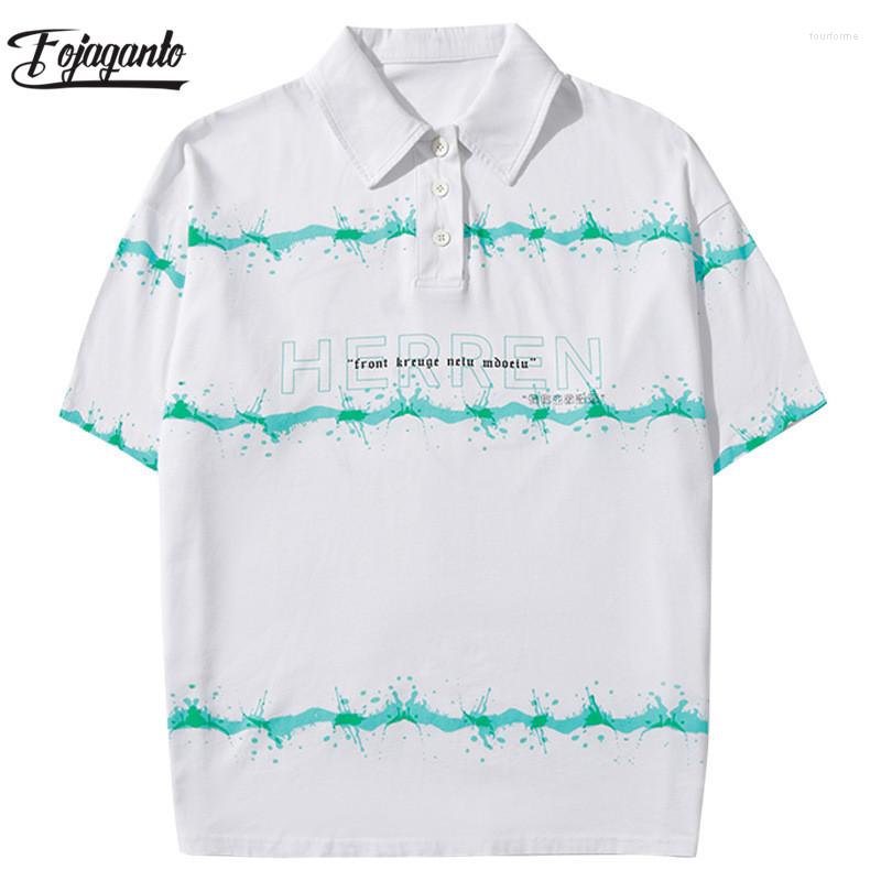 

Men' Polos FOJAGANTO Fashion Brand Men Stripe Polo Shirts High Street Wild Shirt Cotton Short Sleeve Male, White